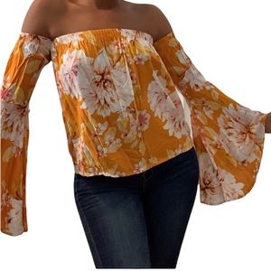 Off the Shoulder Flared Long Sleeve Top